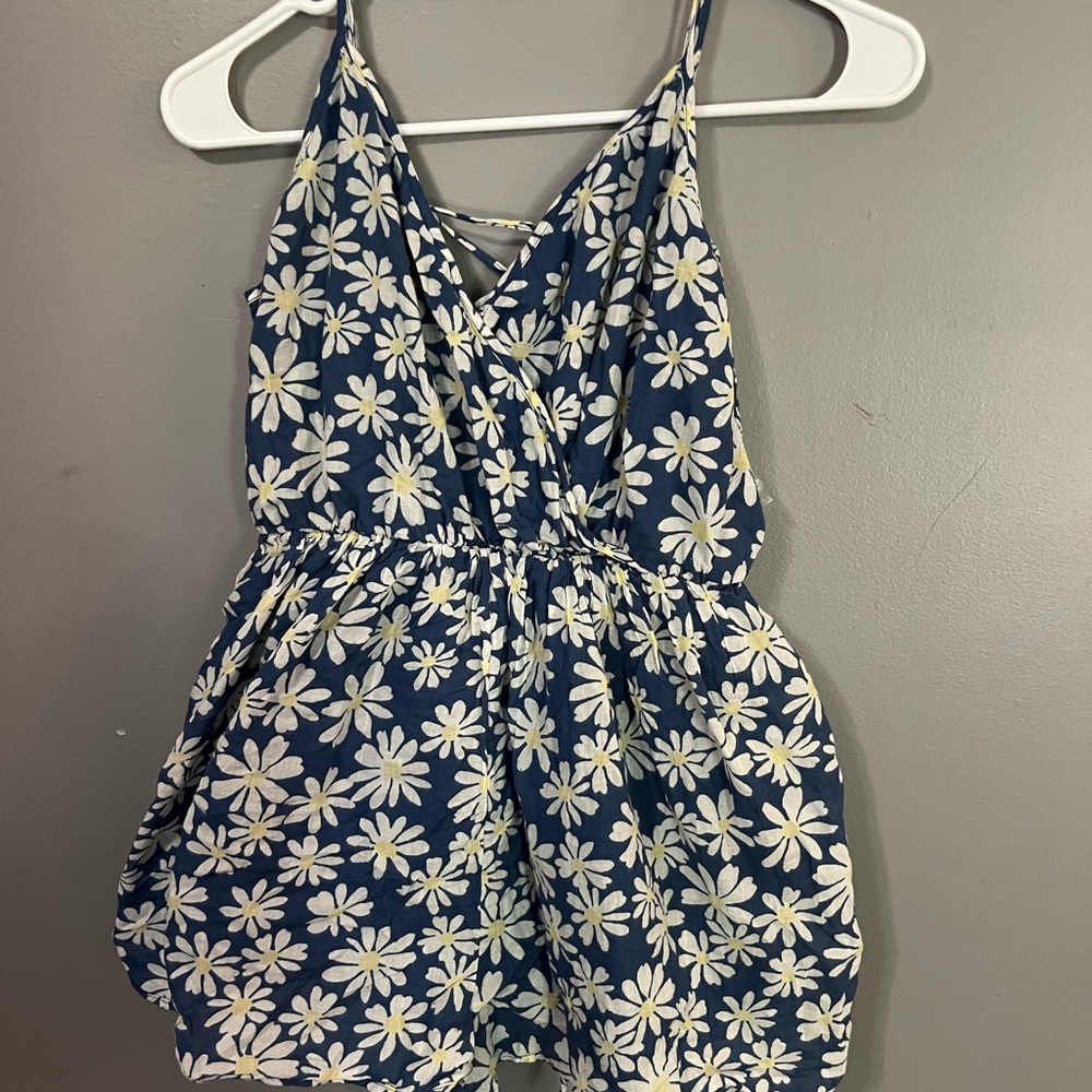 American Eagle Outfitters Blue and White Floral Romper